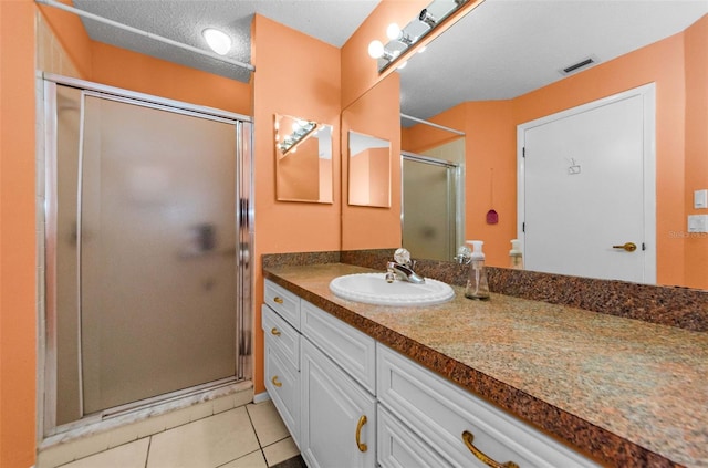 9519 Scenic Pine Ct, New Port Richey, FL 34655 - full bathroom with vanity, a stall shower, and tile patterned floors