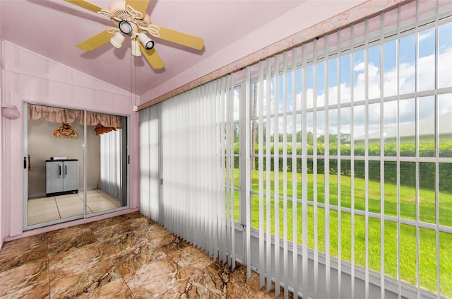 9519 Scenic Pine Ct, New Port Richey, FL 34655 - unfurnished sunroom featuring vaulted ceiling and healthy amount of natural light