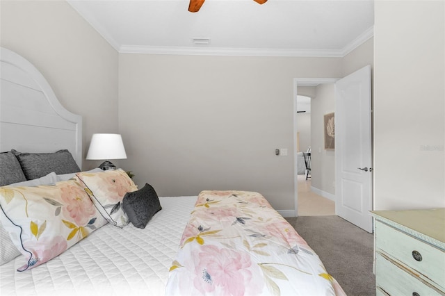 13208 Fawn Lily Dr, Riverview, FL 33579 - bedroom featuring ornamental molding, carpet, and ceiling fan