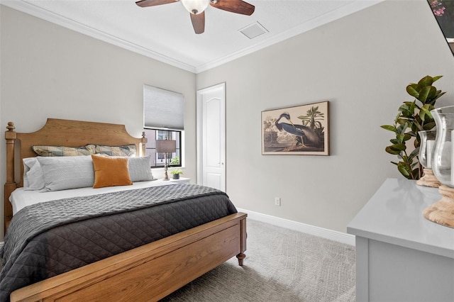13208 Fawn Lily Dr, Riverview, FL 33579 - bedroom with carpet, ornamental molding, and a ceiling fan