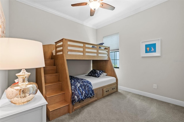 13208 Fawn Lily Dr, Riverview, FL 33579 - bedroom with ornamental molding, carpet flooring, and a ceiling fan