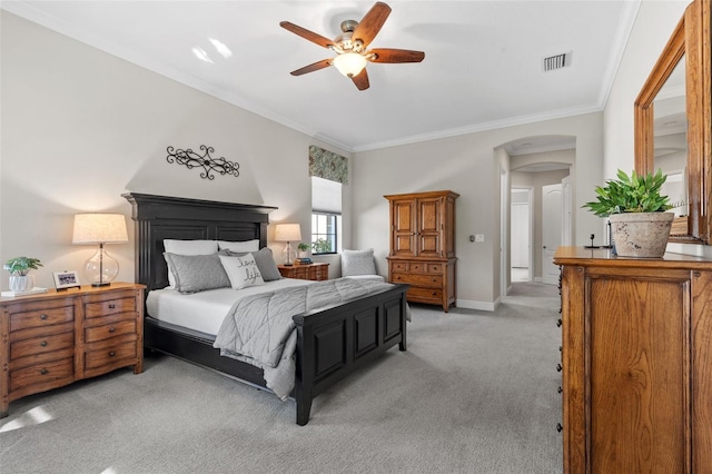 13208 Fawn Lily Dr, Riverview, FL 33579 - bedroom with light carpet, arched walkways, and ornamental molding