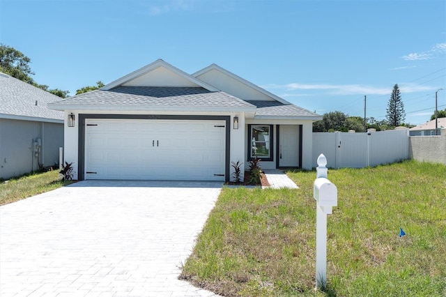 6529 Taylor Ct, New Port Richey, FL 34653 - ranch-style house featuring an attached garage, decorative driveway, and a shingled roof