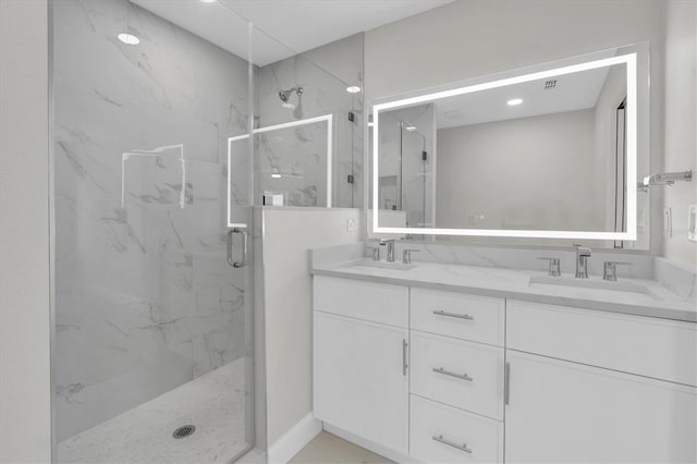 6529 Taylor Ct, New Port Richey, FL 34653 - full bath with a marble finish shower and double vanity