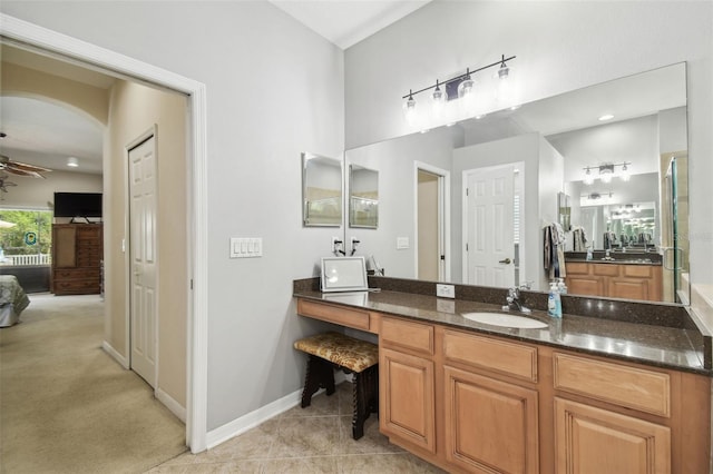 11126 Biddeford Pl, New Port Richey, FL 34654 - bathroom featuring ceiling fan and vanity