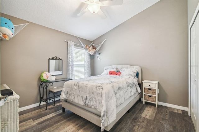 11126 Biddeford Pl, New Port Richey, FL 34654 - bedroom with wood finished floors, ceiling fan, and lofted ceiling