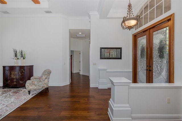 10508 Pontofino Cir, Trinity, FL 34655 - entryway featuring dark wood-style floors, french doors, and crown molding
