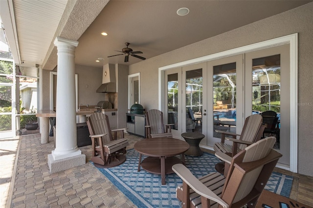 10508 Pontofino Cir, Trinity, FL 34655 - view of patio / terrace with french doors, ceiling fan, and a grill