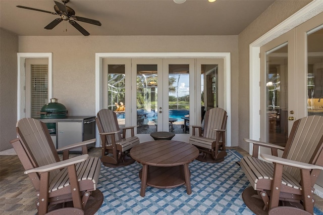 10508 Pontofino Cir, Trinity, FL 34655 - view of patio / terrace featuring french doors and ceiling fan