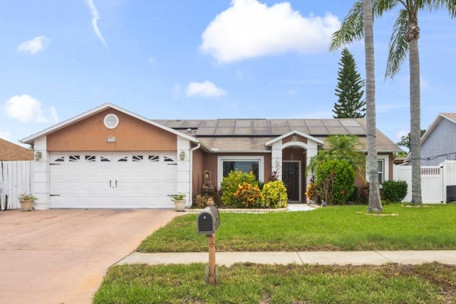 3539 Anniversary Ct, New Port Richey, FL 34653 - single story home with an attached garage, driveway, solar panels, and stucco siding