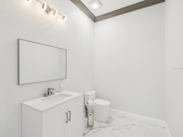 5621 Egrets Pl, New Port Richey, FL 34652 - half bath with marble finish flooring, vanity, and crown molding
