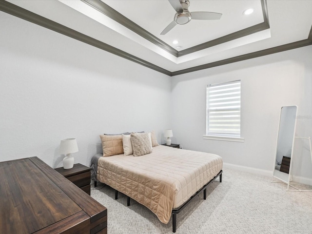 5621 Egrets Pl, New Port Richey, FL 34652 - bedroom featuring crown molding, a raised ceiling, carpet floors, ceiling fan, and recessed lighting