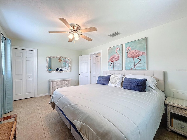 12817 2nd Isle, Hudson, FL 34667 - tiled bedroom with a ceiling fan and baseboards