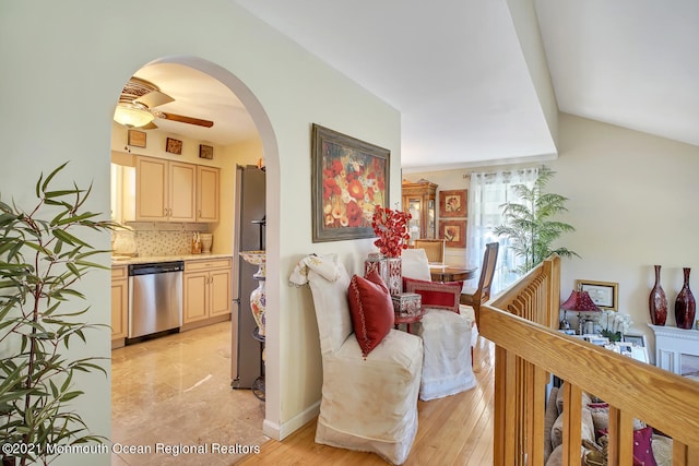 38 Sweet Gum Rd, Howell, NJ 07731 - living area with arched walkways and a ceiling fan