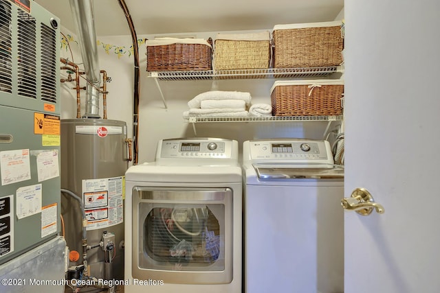 38 Sweet Gum Rd, Howell, NJ 07731 - washroom featuring gas water heater, heating unit, and washing machine and dryer