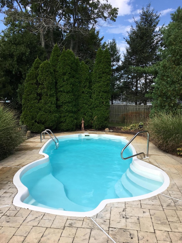 view of swimming pool featuring a patio area