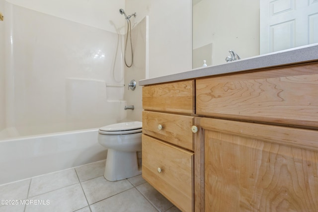 full bathroom with bathtub / shower combination, toilet, and tile patterned floors