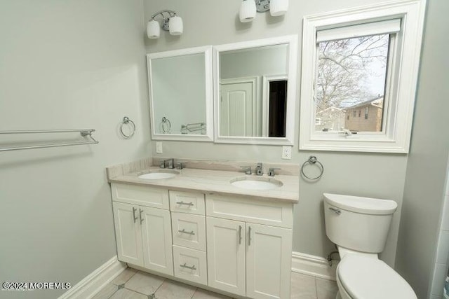 bathroom with tile patterned flooring, vanity, and toilet