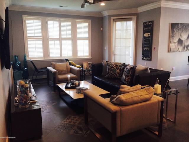 22 Cooper Ave Unit 105, Long Branch, NJ 07740 - living room with ornamental molding and dark tile flooring