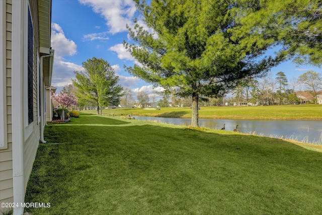 view of yard featuring a water view