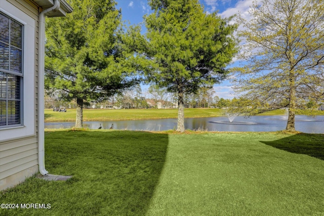 view of yard with a water view