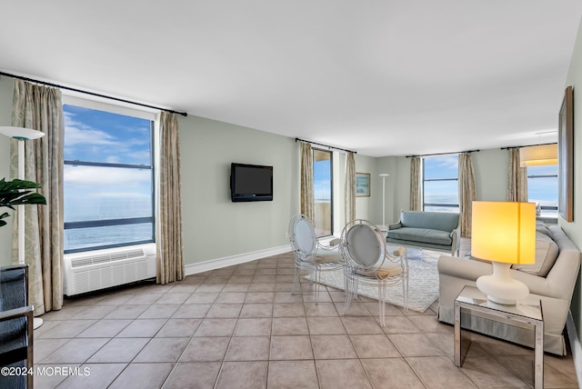 living room with light tile patterned floors