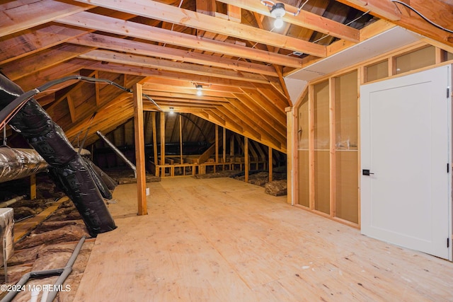 view of unfinished attic