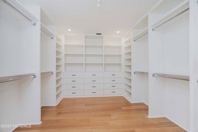 walk in closet featuring light hardwood / wood-style floors