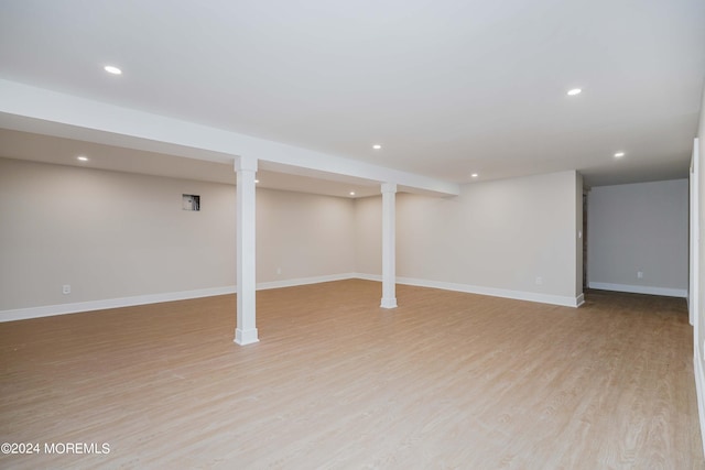 basement with light wood-type flooring