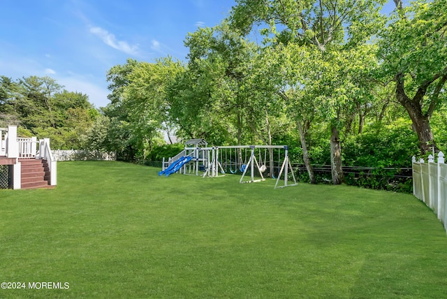 view of yard with a playground