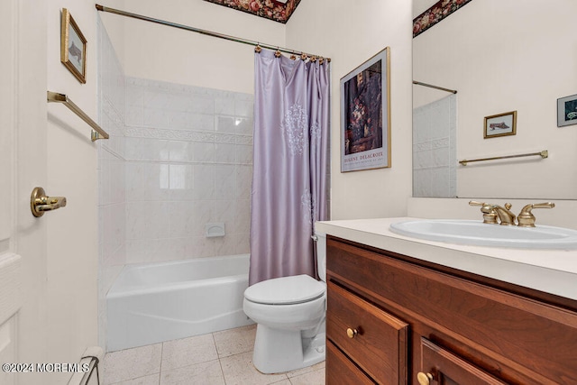 full bathroom featuring tile patterned floors, vanity, shower / bath combo, and toilet