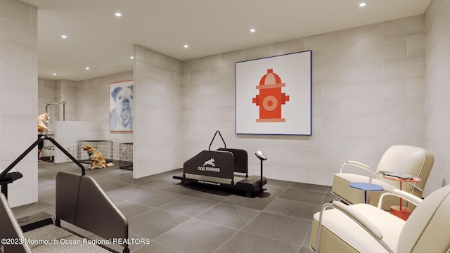 390 Ocean Ave Unit 2312, Long Branch, NJ 07740 - workout room with tile walls and recessed lighting