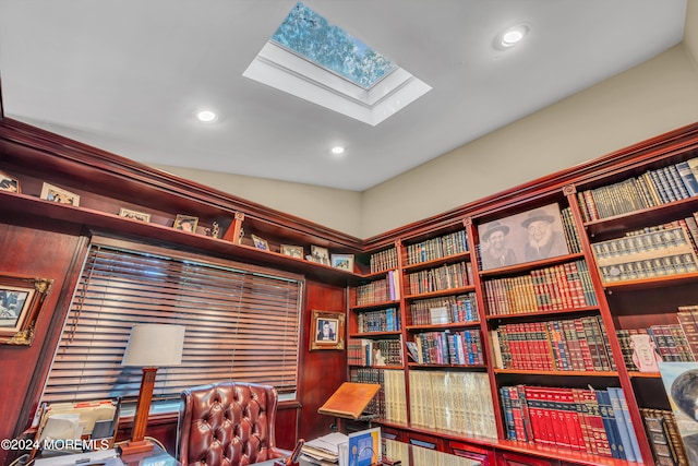 office area featuring vaulted ceiling