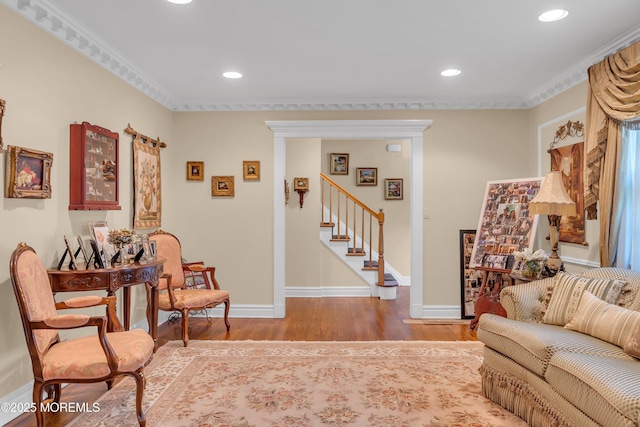 65 Chicanos Dr, Lakewood, NJ 08701 - living area featuring stairway, wood finished floors, and recessed lighting