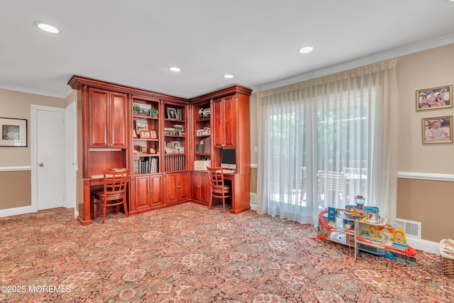 65 Chicanos Dr, Lakewood, NJ 08701 - office area with ornamental molding, recessed lighting, and light carpet