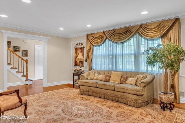 65 Chicanos Dr, Lakewood, NJ 08701 - living room featuring wood finished floors, recessed lighting, and stairway