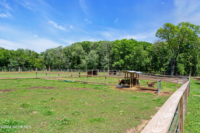 surrounding community with a rural view and a yard