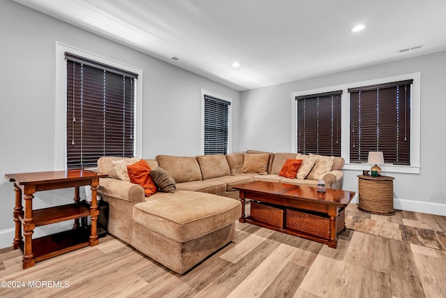 living room with light wood-type flooring