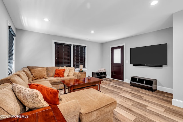 living room with light hardwood / wood-style flooring