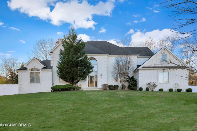 view of front of property featuring a front lawn