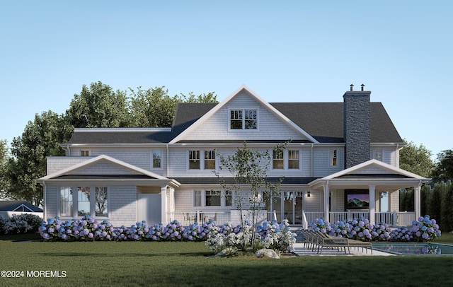 view of front of property with a front yard and a porch