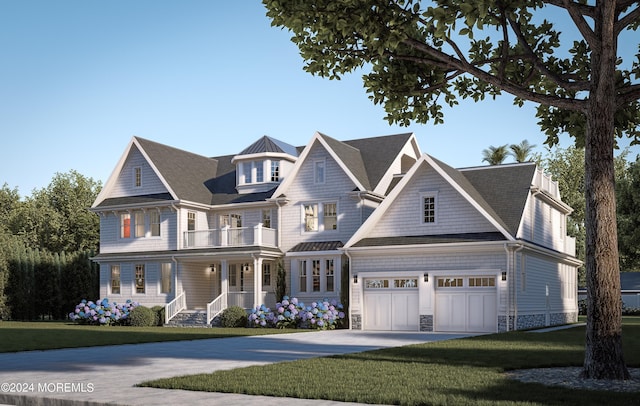 view of front of home with a garage and a front lawn