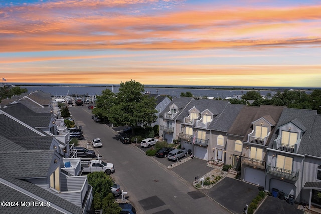 view of aerial view at dusk