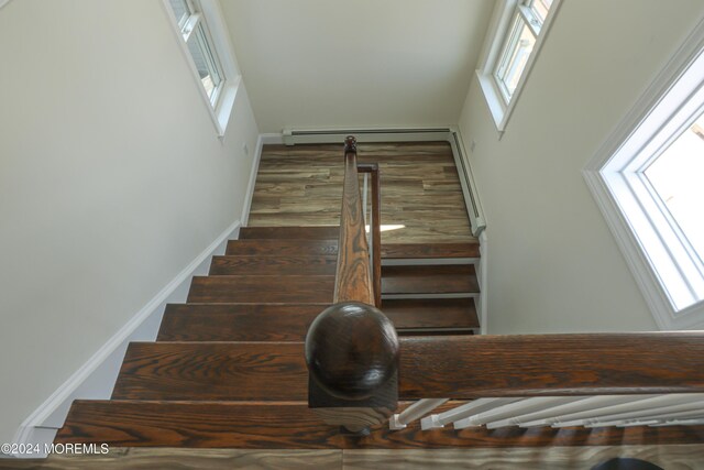 stairway with a towering ceiling