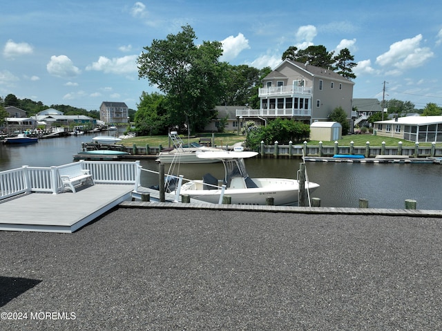 dock area with a water view