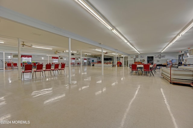 garage with ceiling fan