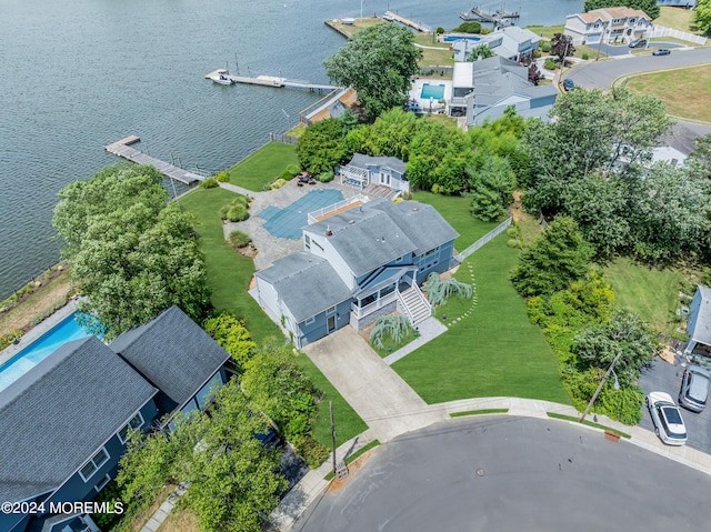 aerial view featuring a water view