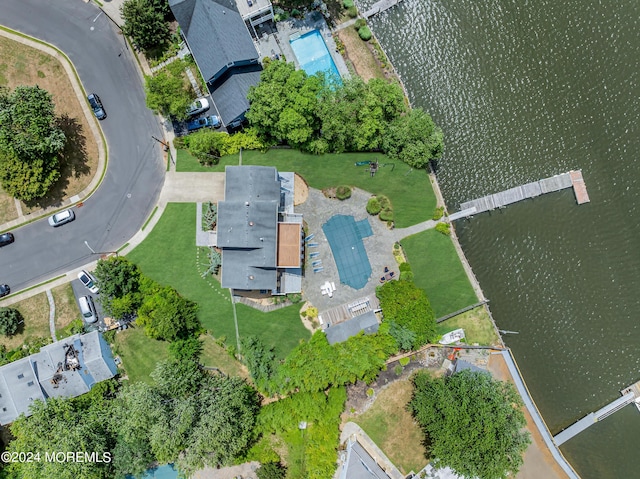 drone / aerial view featuring a water view