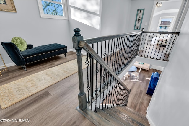 stairway featuring hardwood / wood-style flooring