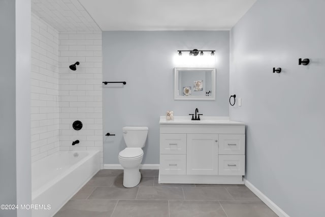 full bathroom with tile patterned flooring, vanity, toilet, and tiled shower / bath combo